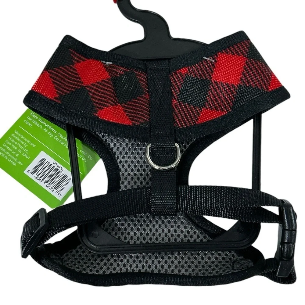 Unique Petz Dog Harness XS Adjustable Comfy Red Black Tartan Plaid Size XS